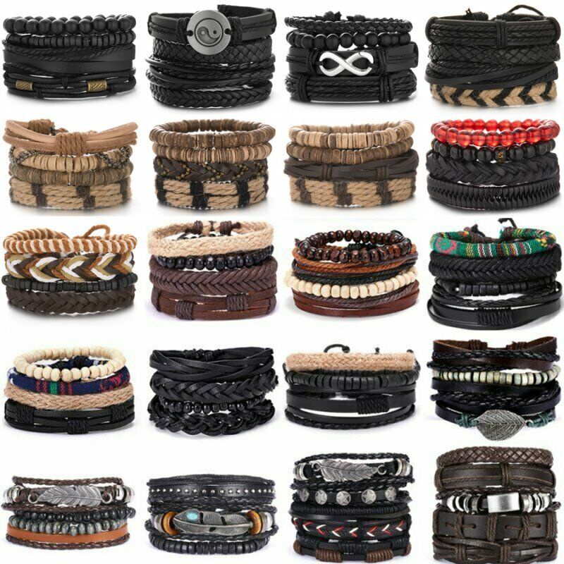 Vòng Tay Da Nhiều Sợi Phong Cách Retro Cho Nam