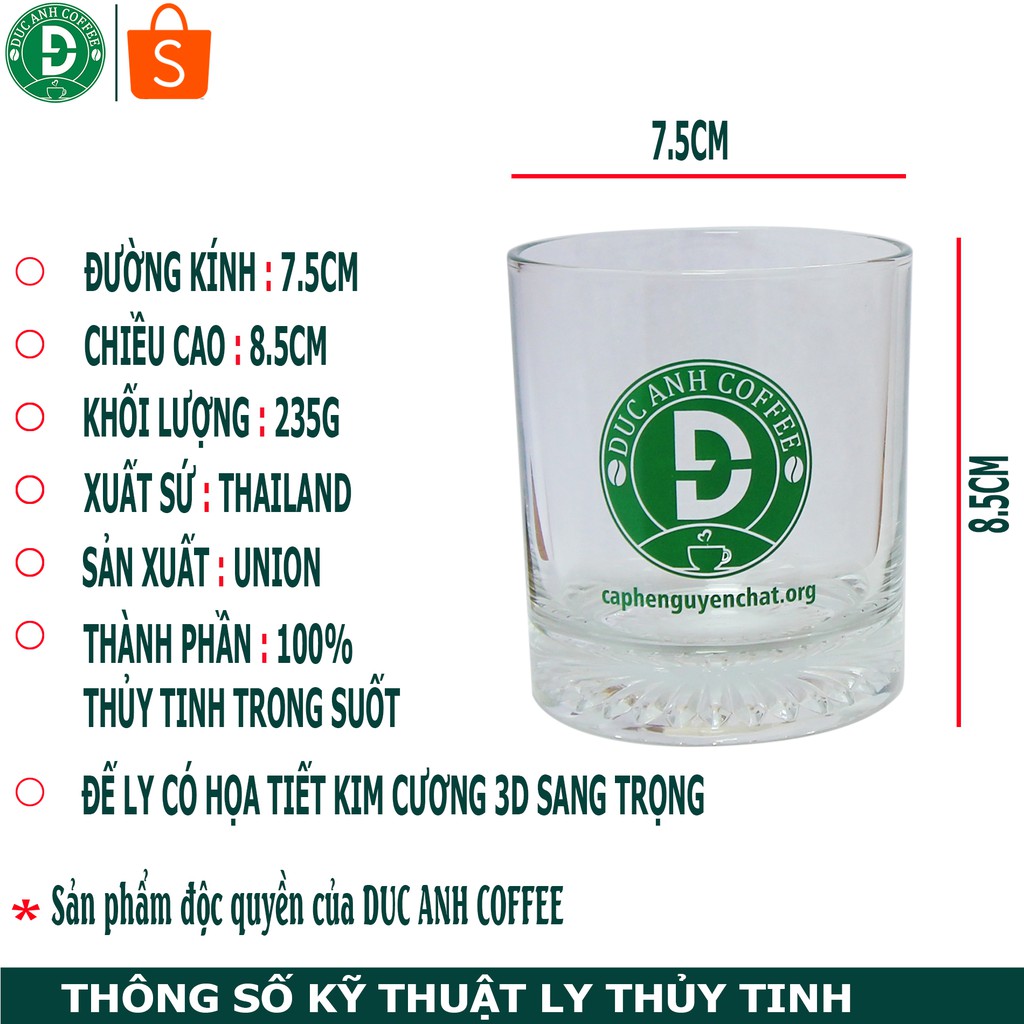 Ly thủy tinh cao cấp dùng uống cà phê, ly uống trà , cốc uống cafe - thương hiệu DUC ANH COFFEE