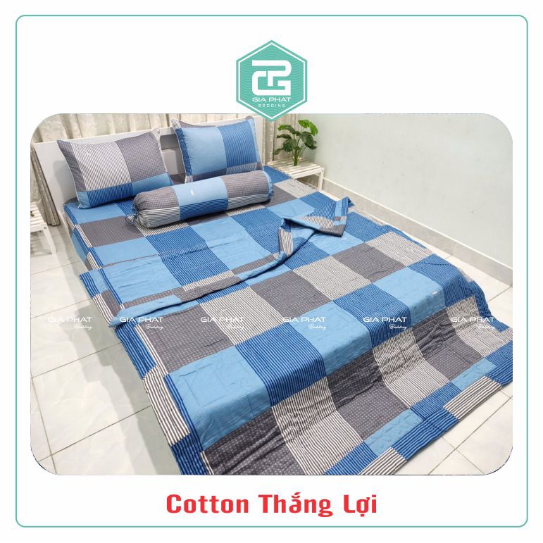 Bộ ga gối Thắng Lợi {4 món} 100% Cotton chuẩn logo họa tiết Sọc Nhỏ