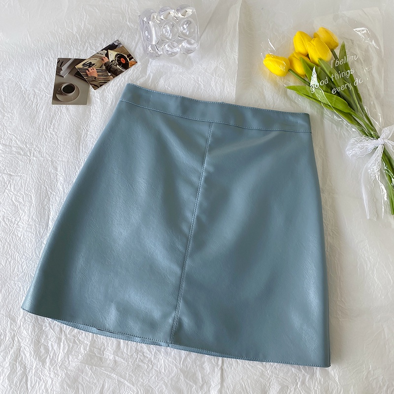 Chân váy chữ A bằng da PU phong cách Hàn Quốc dành cho nữ