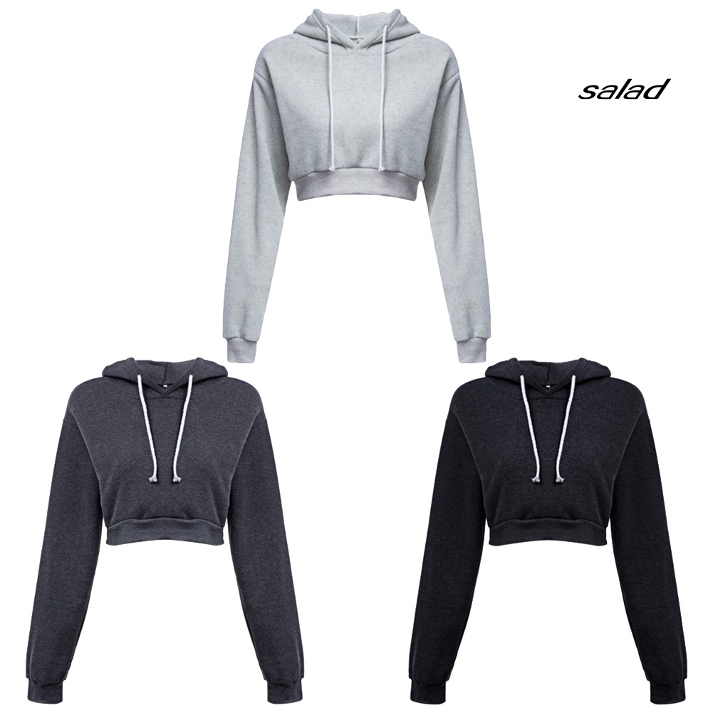 Áo Hoodie Lửng Thể Thao Màu Trơn Cho Nữ