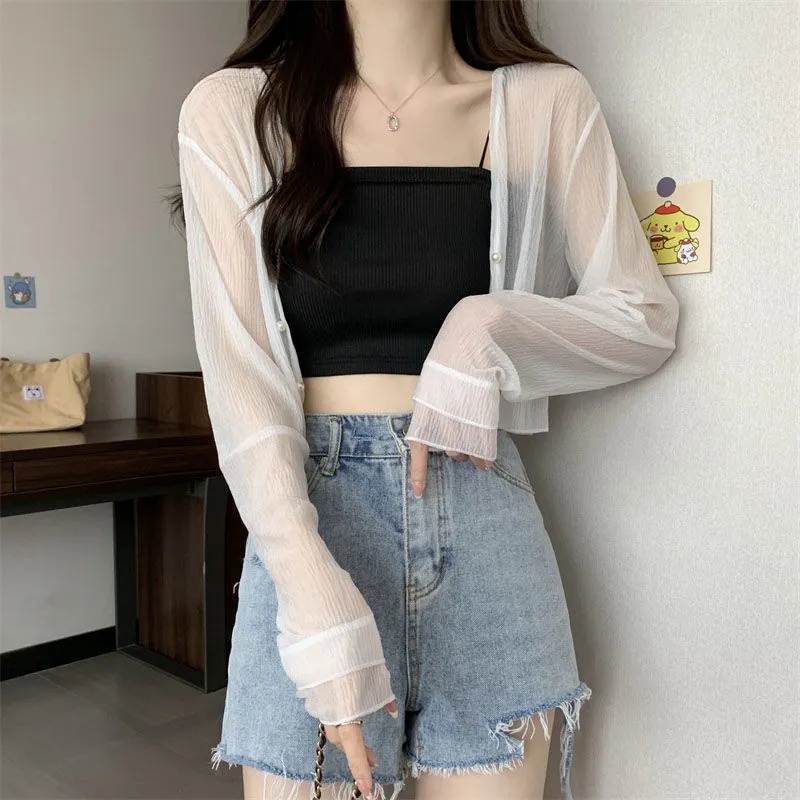 Áo Khoác cardigan Mỏng Xuyên Thấu Dài Tay Thời Trang Nữ