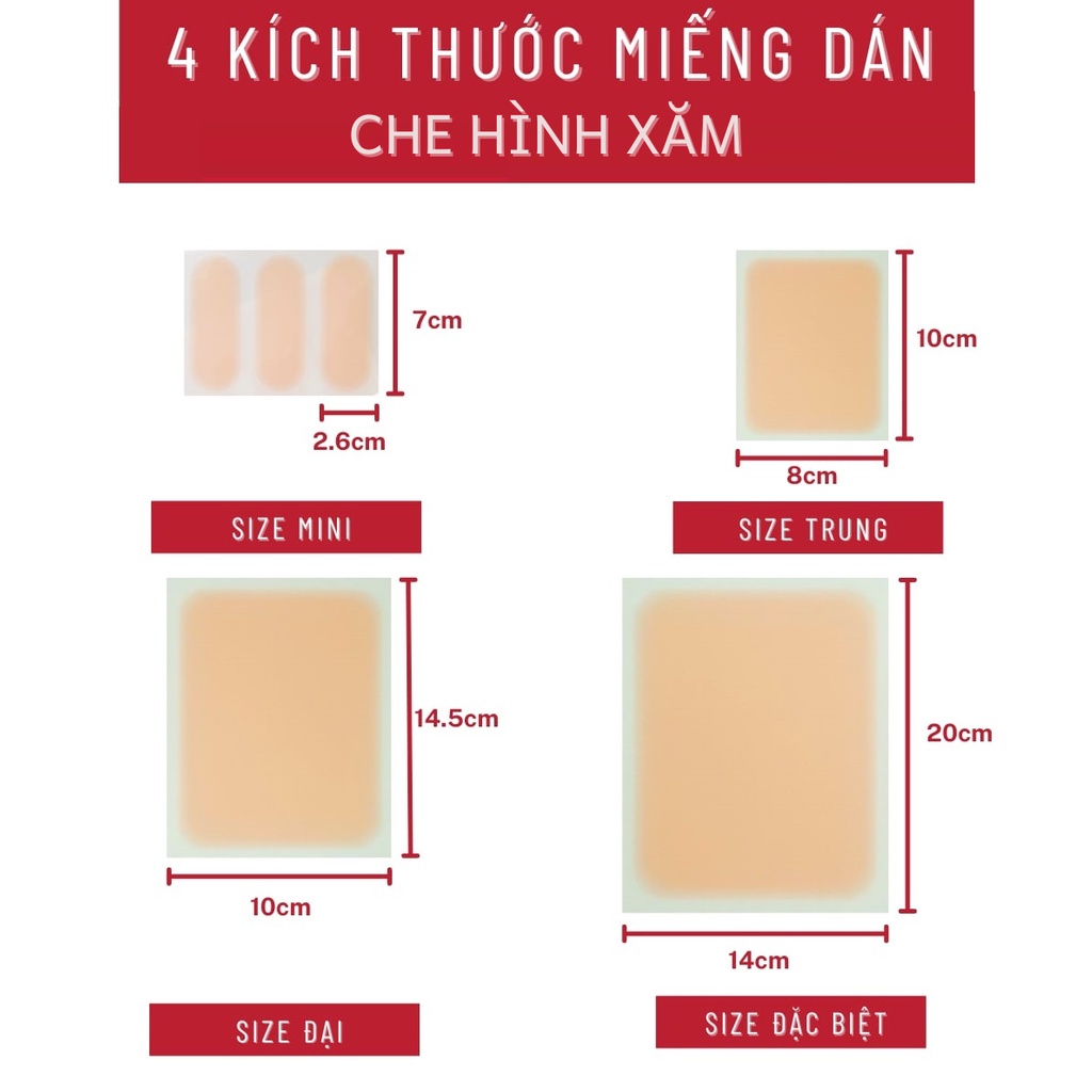 Miếng dán che hình xăm ở tay, hình xăm ở chân cỡ vừa 8x10cm nhanh gọn