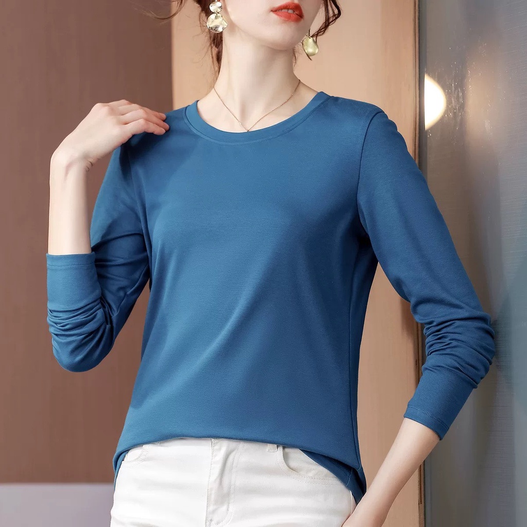 JA239 Áo thun nữ cổ tròn cotton dài tay mùa thu cao cấp hàng nhập