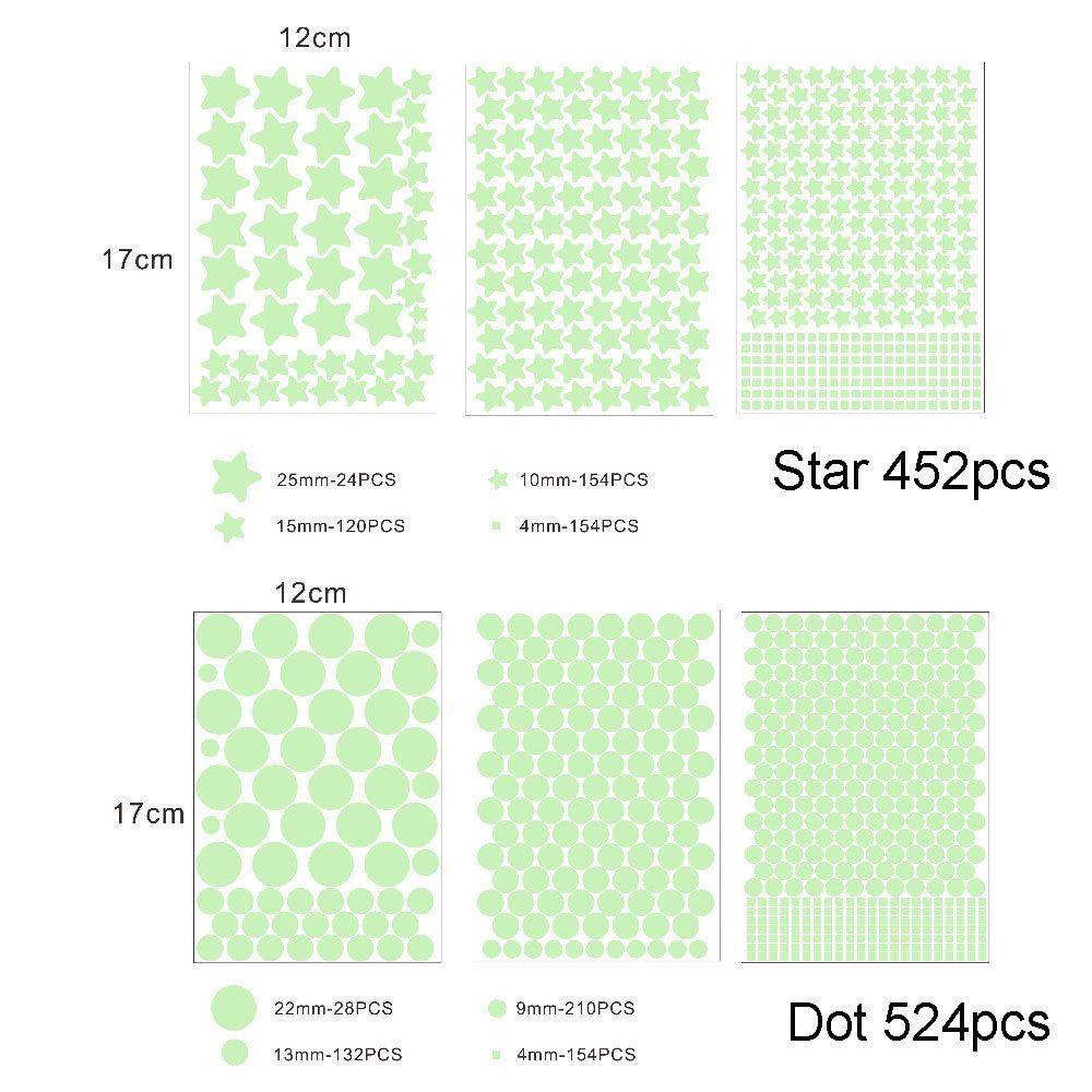 1 Set Sticker Dán Tường Dạ Quang Họa Tiết Ngôi Sao / Chấm Bi 3D Trang Trí Nội Thất