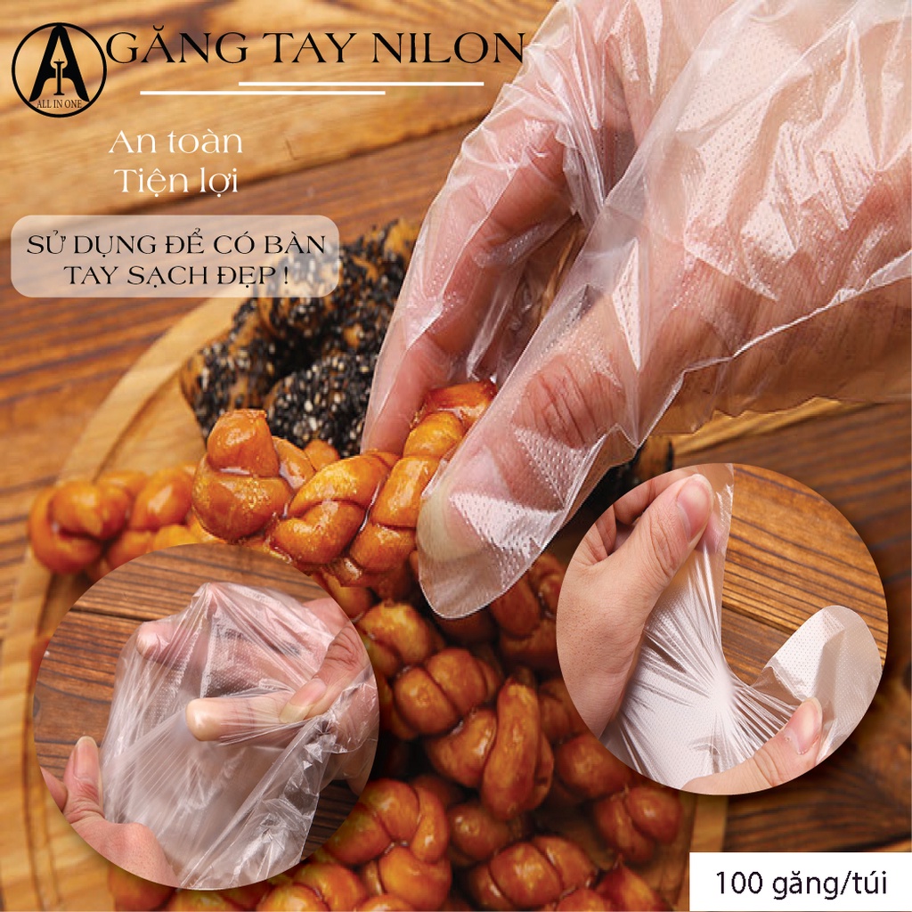 Túi 100 găng tay nilon HDPE Glove – LDPE dùng một lần tự hủy sinh học