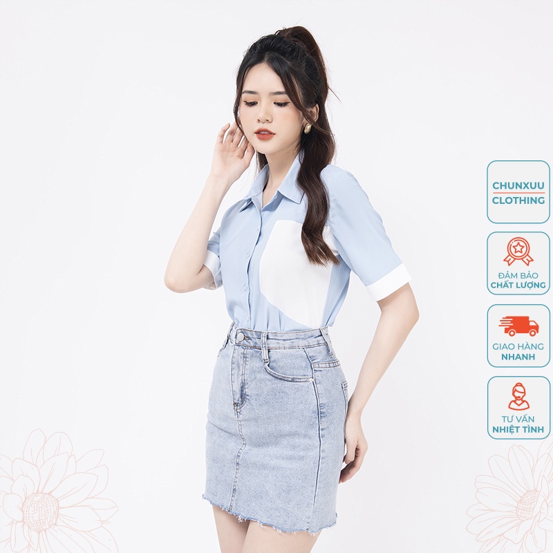Áo kiểu nữ công sở cộc tay Chunxuu thiết kế form vừa tôn dáng phối màu đẹp chất liệu cao cấp - SK07