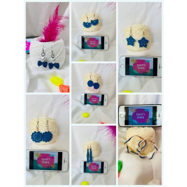 Earrings - Bông tai Handmade thủ công nhiều mẫu làm bằng len sợi - Tone màu Xanh Blue