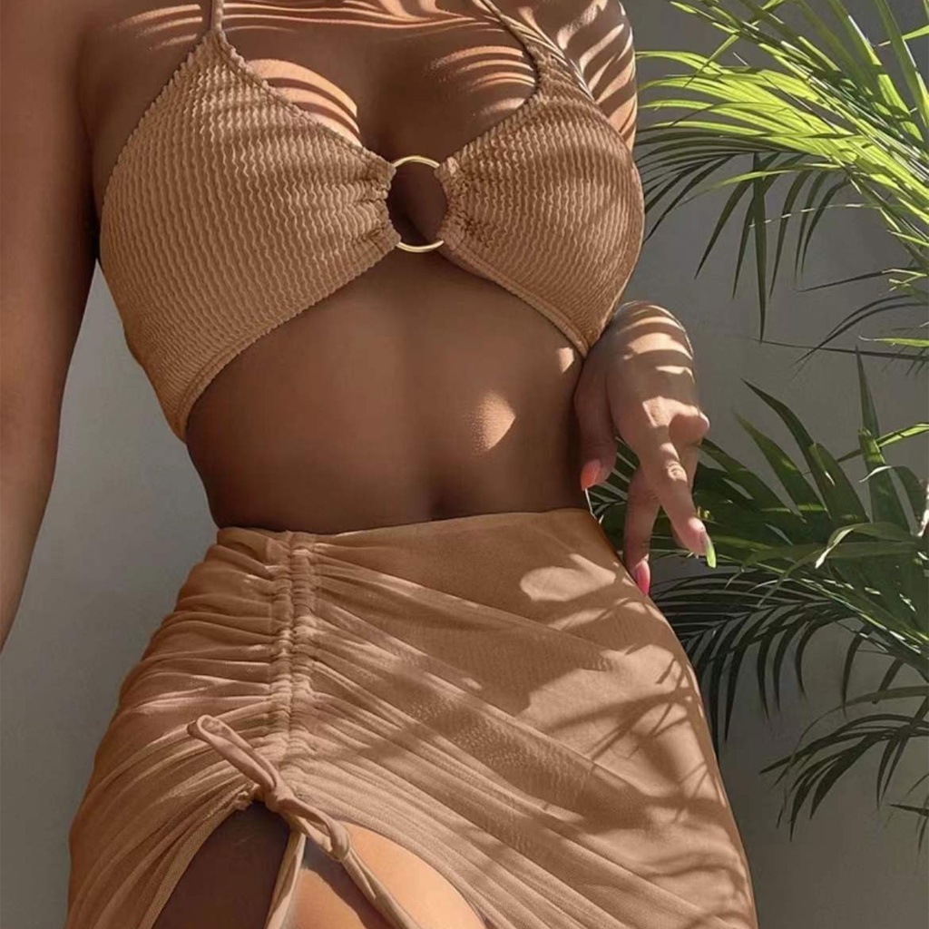 Set bikini 3 mảnh màu sắc đơn giản quyến rũ gợi cảm dành cho nữ
