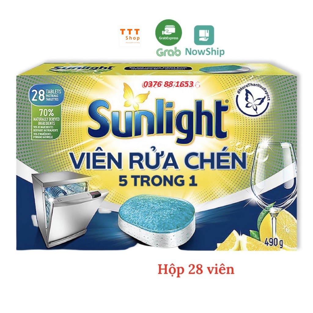 [Hoả Tốc] Viên Rửa Chén Bát Sunlight 5 Trong 1 Dành Cho Máy Rửa Chén 1 hộp 28 viên x 17,5G