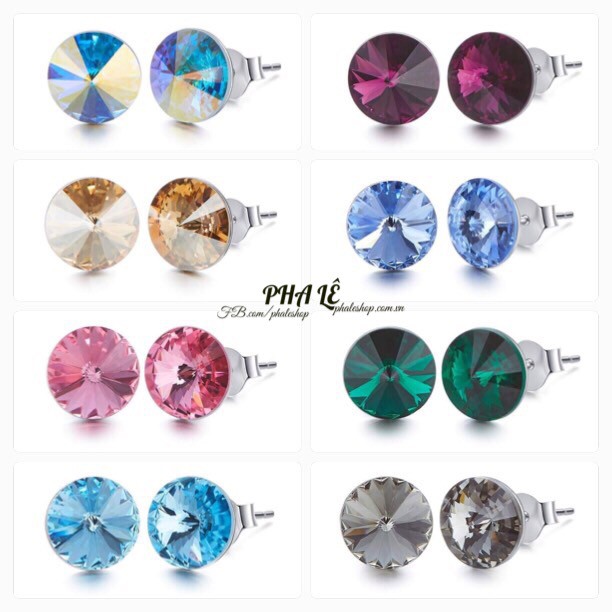 Bông Sát Tai Pha Lê Tròn Nón Lá S10mm Được Thiết Kế Từ Pha Lê Swarovski