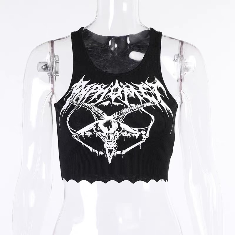 Áo Croptop 3 Lỗ Cổ U In Hình Chất Chơi Ngầu Lòi Phong Cách Gothic Punk - Chuly