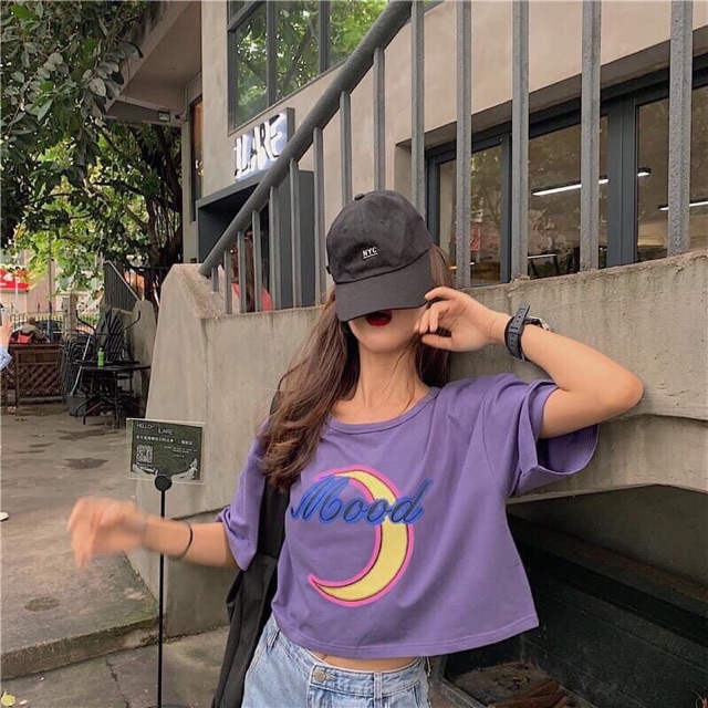 Áo Croptop Mặt Trắng MOOD Kèm Ảnh Thật