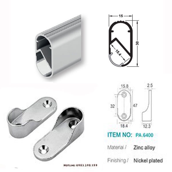 Thanh nhôm treo tủ áo oval