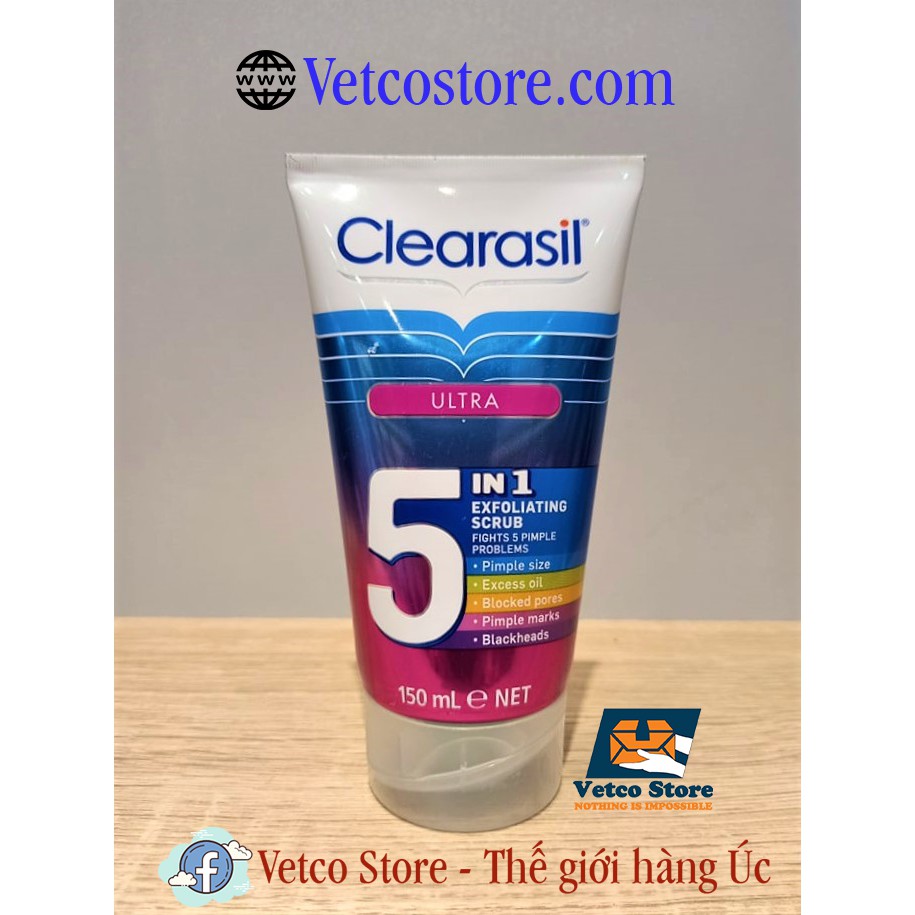 Sữa rửa mặt tẩy tế bào chết Clearasil 5 trong 1 150mL