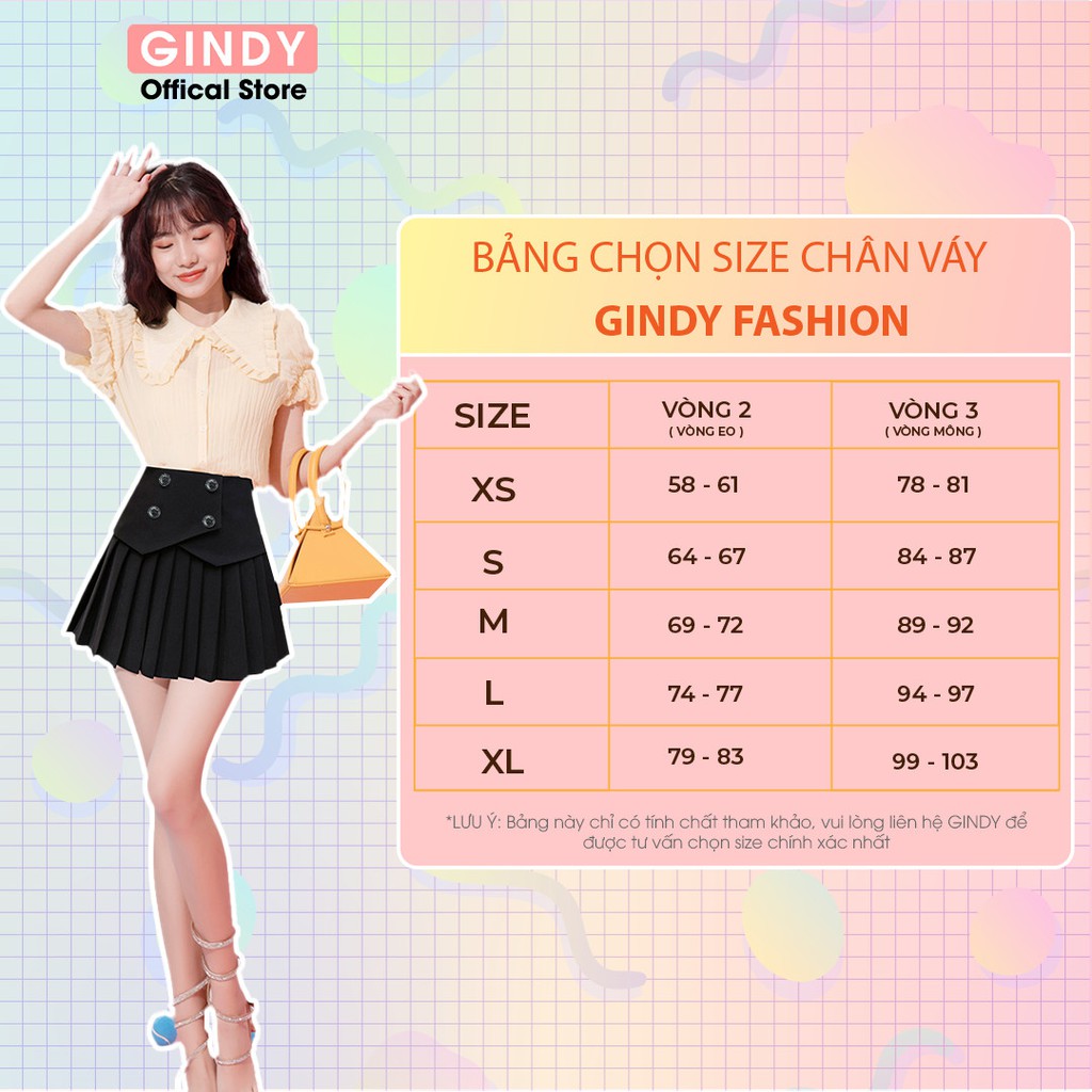 Chân váy ngắn xếp ly GINDY chất tuyết mưa cạp cao thời trang công sở, đi học, đi chơi 2021 V5145