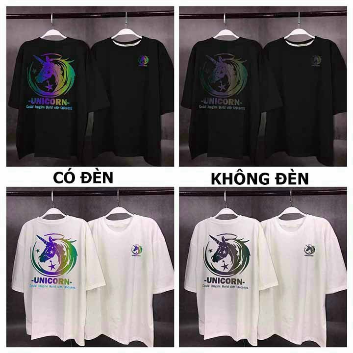 Áo thun nam nữ unisex tay lỡ in phản quang chất thun co giãn 4 chiều (unicorn)