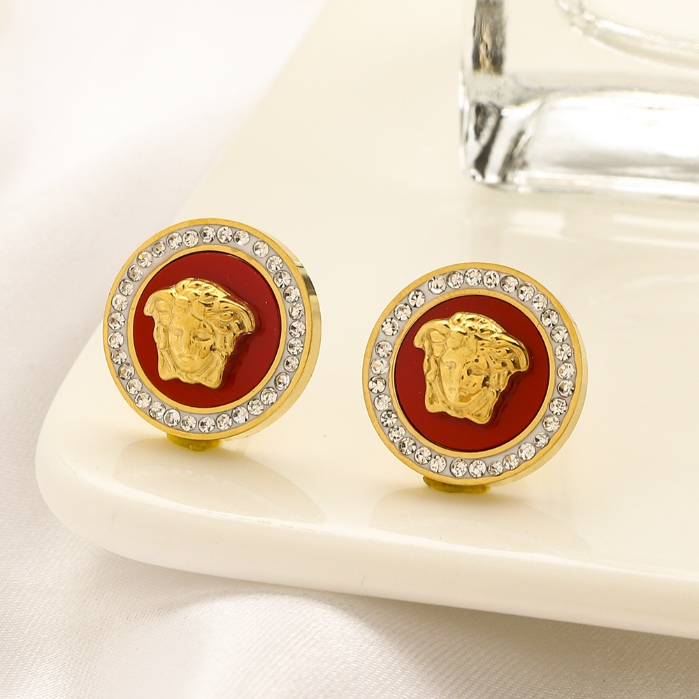 VERSACE Bông Tai Chữ V Bằng Thép Titan Thời Trang