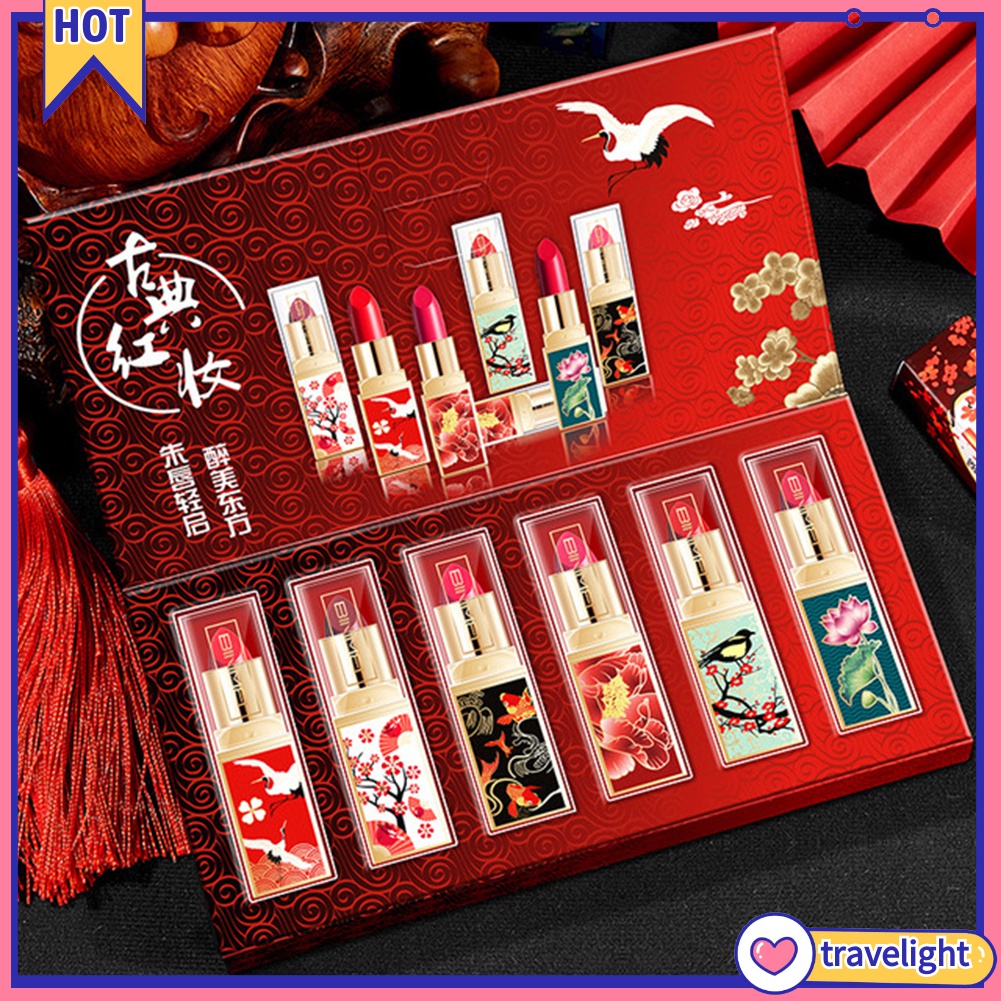 (Travelight) Set 6 son môi màu lâu trôi dưỡng ẩm phong cách Trung Hoa