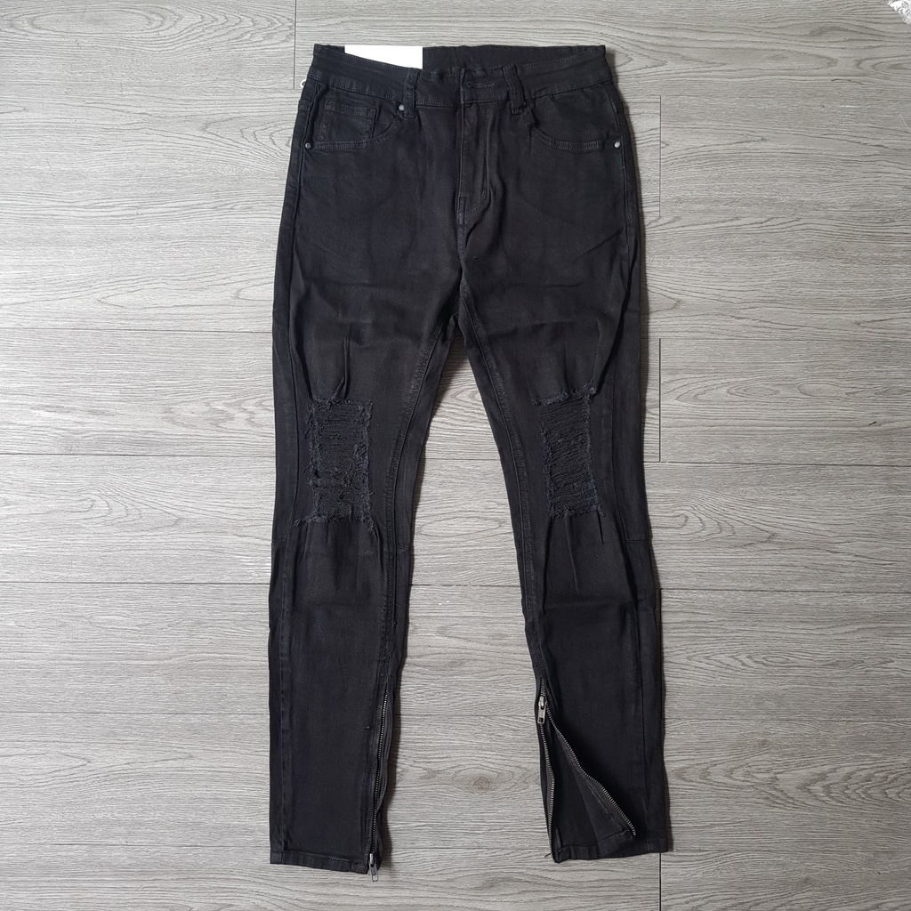 Quần jean đen nam zipper rách gối - trơn - Quần jean đen nam skinny Quần jean đen nam Thesix Studio