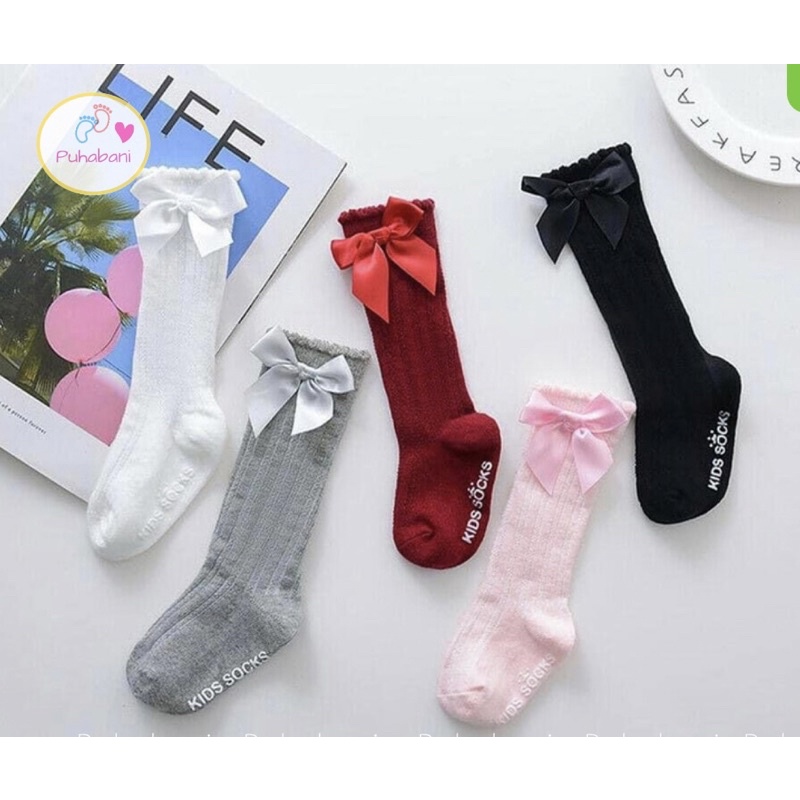 Tất/Vớ dài đính nơ, tất đầu gối đính nơ phối đồ cho bé gái, tất len, vớ len cho bé
