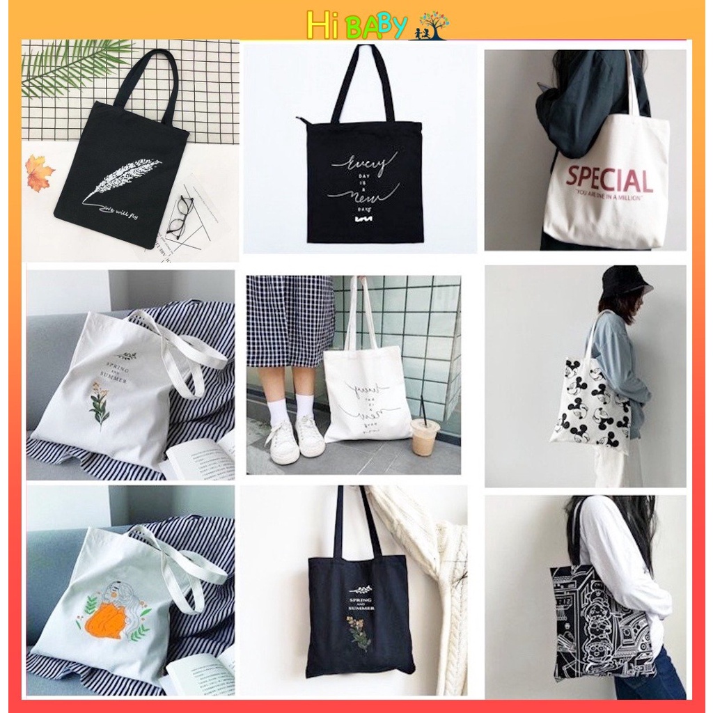 Túi tote vải canvas thoải đựng đồ tiện lợi cho mẹ bỉm sữa bé và học sinh