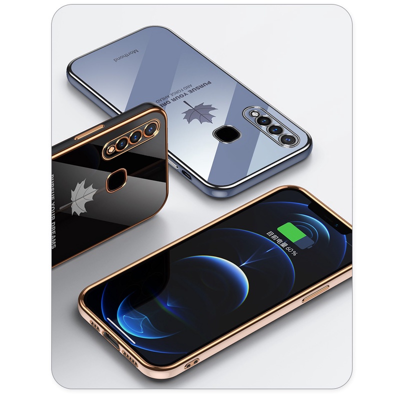 Ốp Điện Thoại Hình Vuông Họa Tiết Lá Phong Sang Trọng Kèm Dây Đeo Cho Samsung A13 A23 A33 A53 A73 4G 5G A13