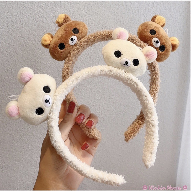 Băng Đô Cài Tóc Vải Lông Hình Gấu Rilakkuma &amp; Kaoru Dễ Thương Siêu Cấp