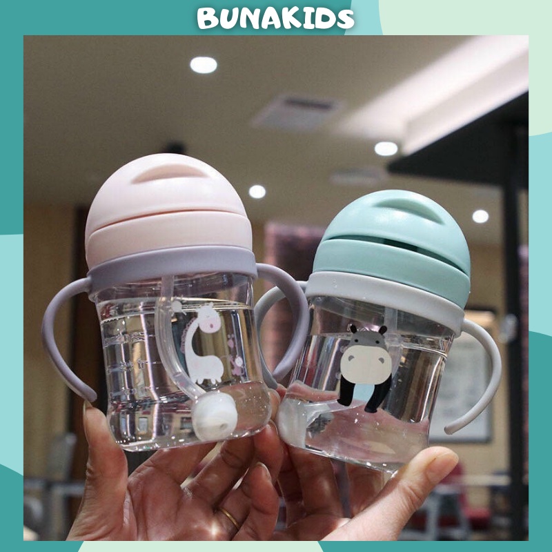Bình Nước Chống Sặc 250ml(Có Vạch Chia) Bình tập uống cho bé, bình nước mang đi học nắp trượt bunakids BN05