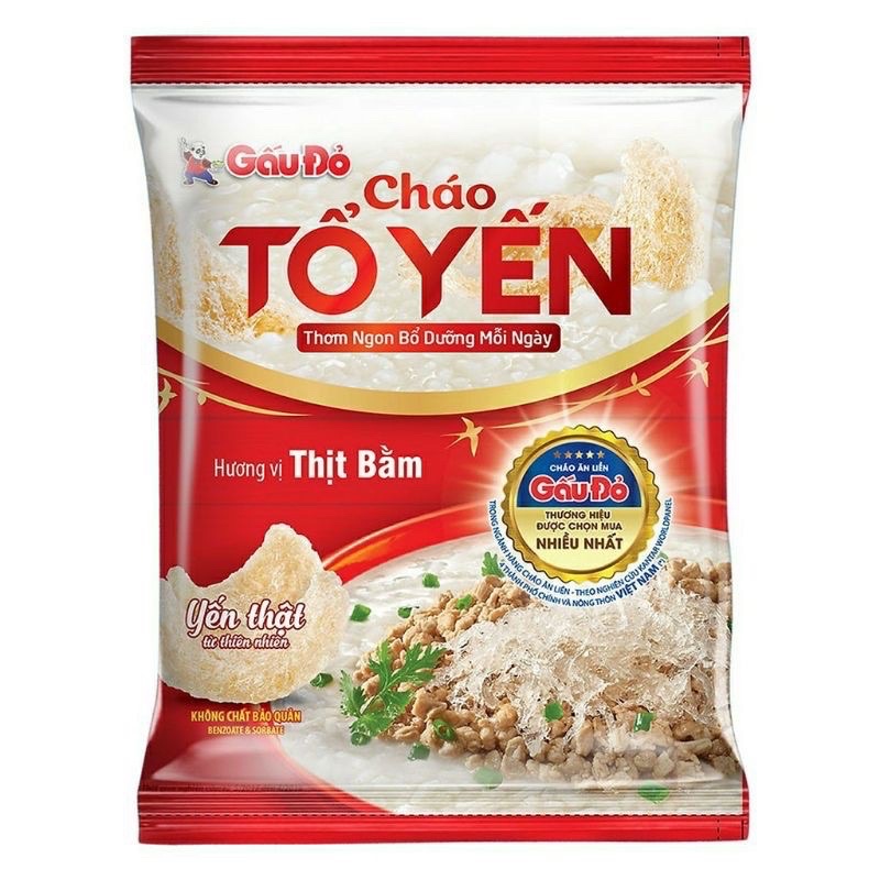 CHÁO GẤU ĐỎ VỊ THỊT BẰM, GÀ GÓI 50G - CHÁO TỔ YẾN GẤU ĐỎ