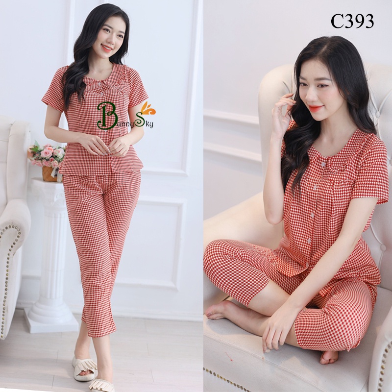 (BunnySky)ĐỒ NHÀ MẶC SAU SINH HỌA TIẾT NHẸ NHÀNG, QUẦN ÁO MẶC NHÀ PHOM DÁNG ĐẸP MẶC THOẢI MÁI