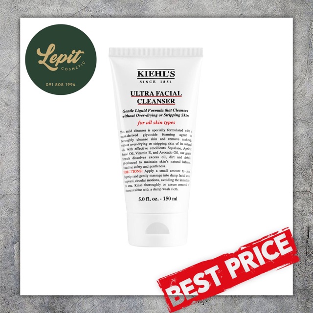 [Chính Hãng] Sữa Rửa Mặt Ultra Kiehls Tạo Bọt Dịu Nhẹ - Kiehls Ultra Facial Cleanser 150ml - Srm Ultra Facial Kiehls