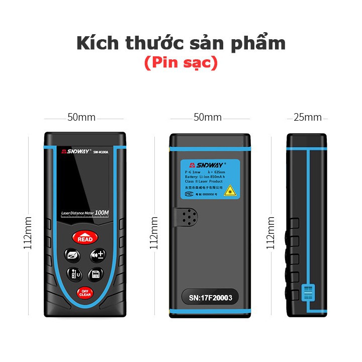 MÁY ĐO KHOẢNG CÁCH THƯỚC ĐO KHOẢNG CÁCH BẰNG TIA LASER SNDWAY LOẠI 50M - 70M - 100M ĐA NĂNG MỚI