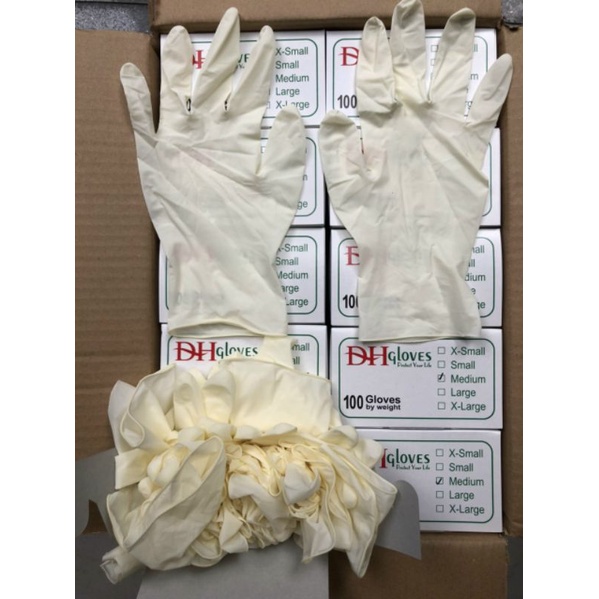 Găng tay cao su y tế có bột DH Gloves găng tay latex cao su thiên nhiên dùng trong spa thẩm mỹ, nha khoa, phun xăm