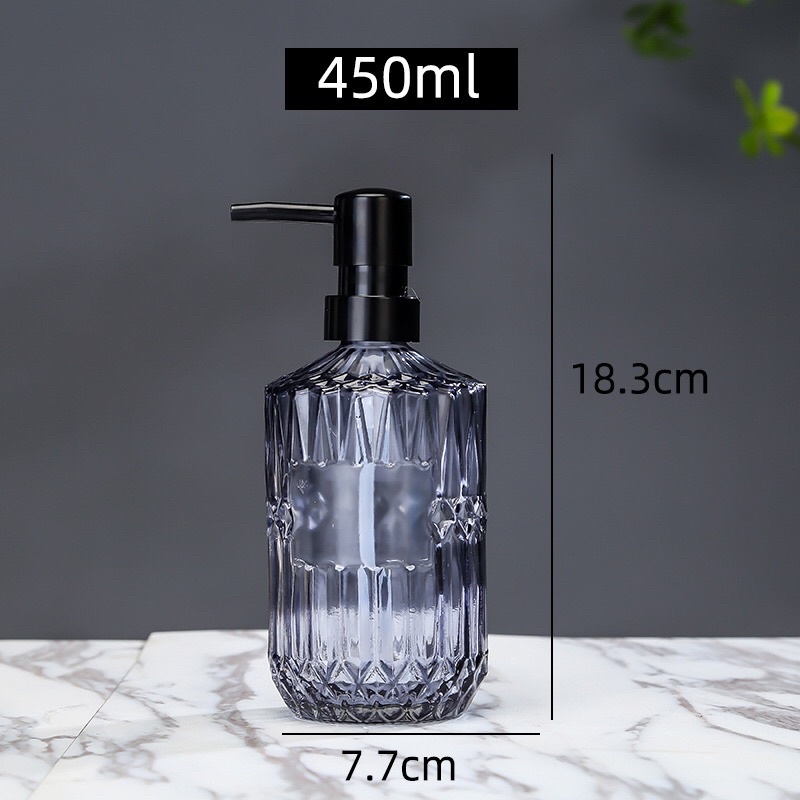 Bình đựng dầu gội, sữa tắm, nước rửa tay bằng thuỷ tinh cao cấp (450ml, có phần ghi tên loại dầu gội)
