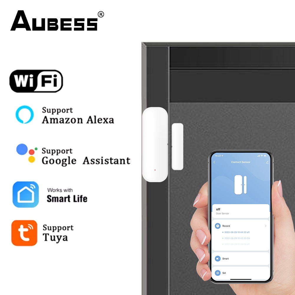 Sẵn Sàng✅Tuya Trắng WiFi Cảm Biến Cửa Cửa Thông Minh Mở/Đóng Cửa Máy Dò Wifi Cảm Biến Cửa Sổ Làm Việc Với Google Nhà Alexa TTS