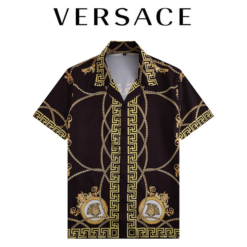 Versace Áo Sơ Mi In Họa Tiết Kỹ Thuật Số Thoải Mái Chất Lượng Cao Thời Trang retro