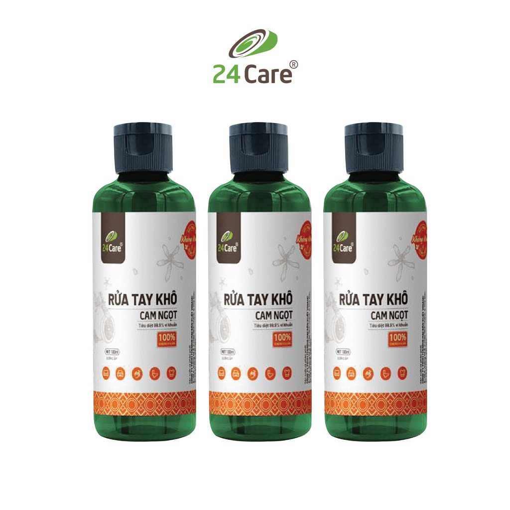 [KHÁNG KHUẨN] Bộ 3 Nước rửa tay khô tinh dầu Cam 24Care 100ML– không cần rửa lại với nước, diệt khuẩn 99,9% | BigBuy360 - bigbuy360.vn