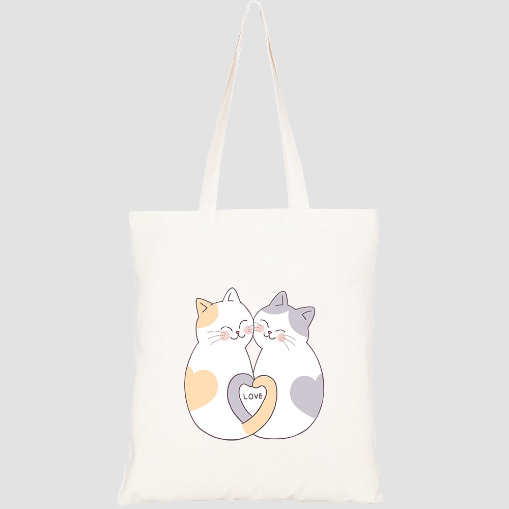 Túi vải tote canvas HTFashion in hình cartoon cute valentines day couple cats HT149