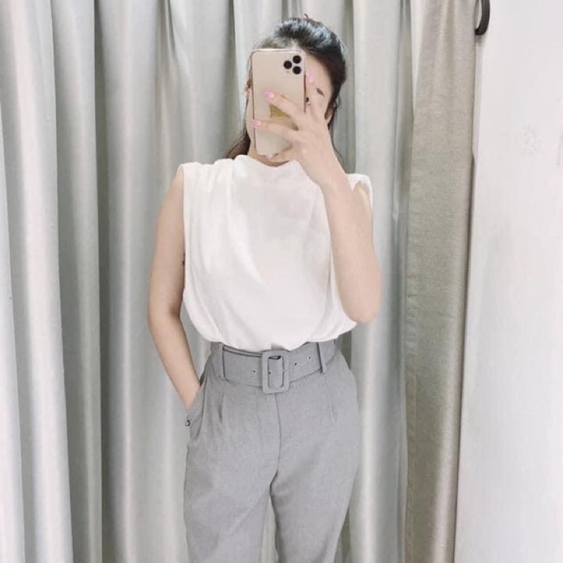 Áo crop top sát nách độn vai zara auth newtag S