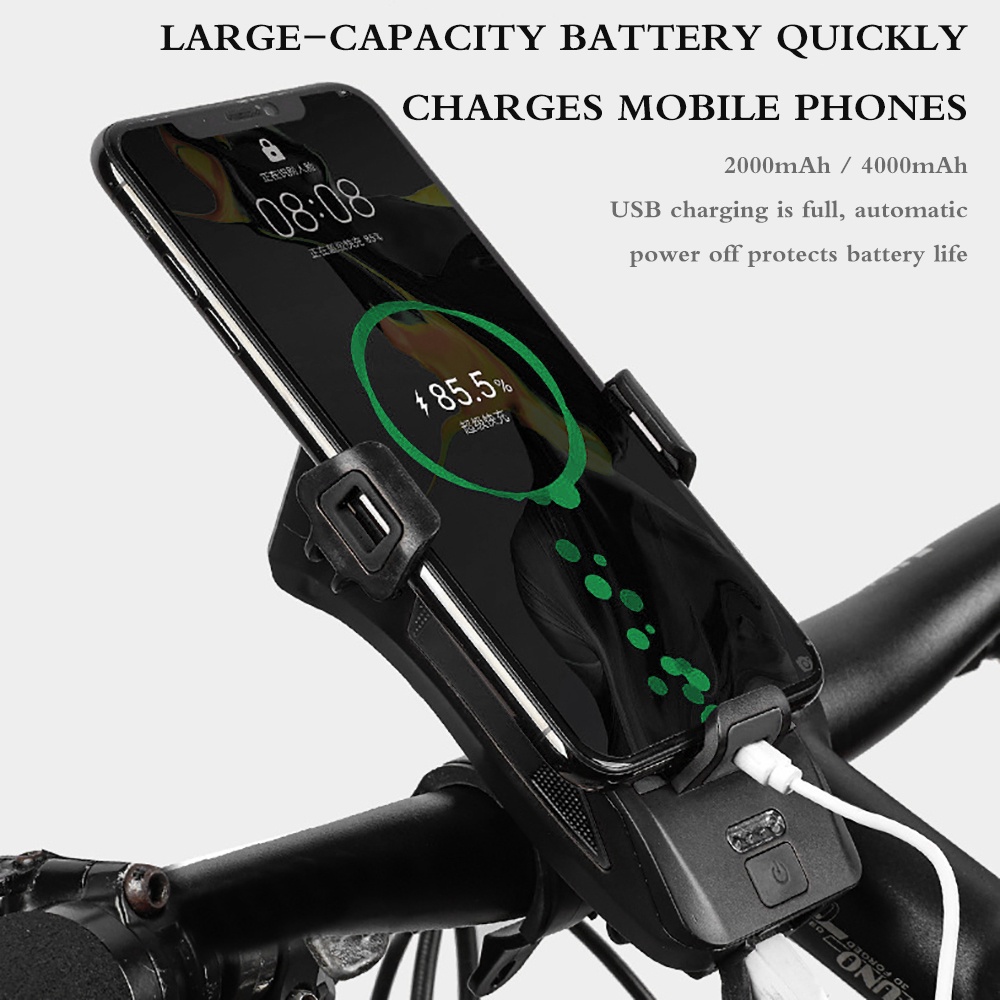 Kèn + Đèn + Giá Đỡ Điện Thoại + Pin Sạc Dự Phòng 4000mah Gắn Xe Đạp Tiện Dụng (4in1)