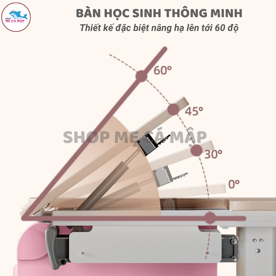 Bàn học sinh chống gù chống cận Igrow TẶNG ĐÈN LED + GIÁ KẸP SÁCH, bàn học sinh có giá sách cao cấp