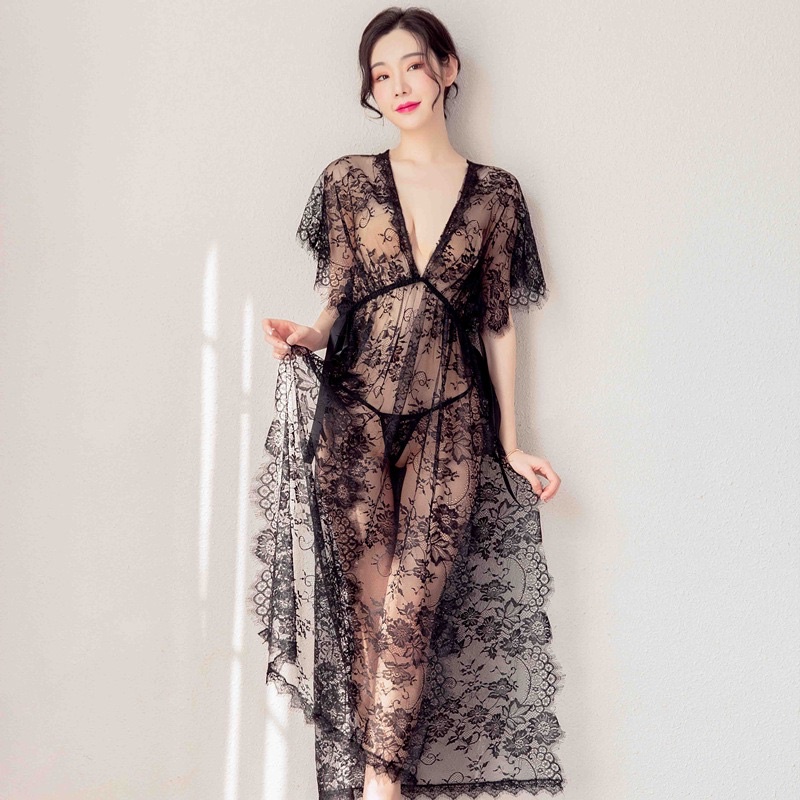 Váy ngủ sexy,đầm ngủ voan pha ren dáng dài gợi cảm,quyến rũ hàng quảng châu cao cấp