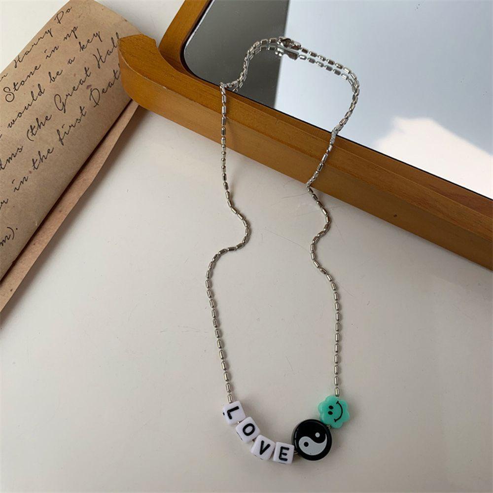 ANEMONE Vòng cổ Choker Mặt Cười Đính Hạt In Chữ Đơn Giản Phong Cách Hip Hop Thời Trang Cho Nữ