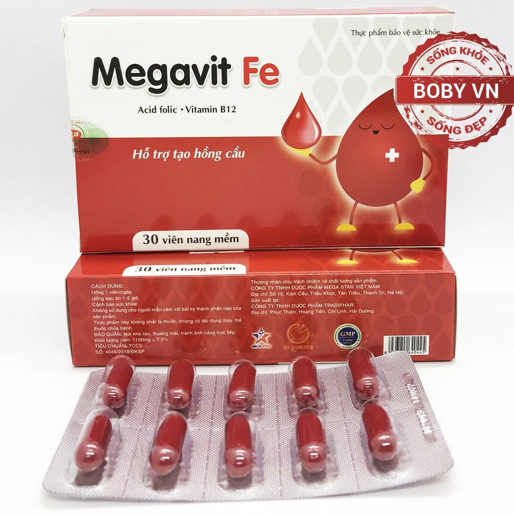 Megavit Fe - Sắt viên bổ sung Acid folic và Vitamin B12 (30 viên nang mềm)