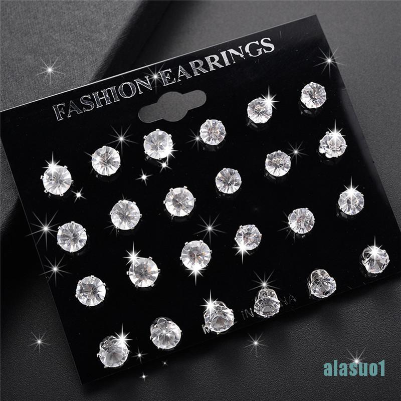 Set 1 / 6 / 12 Đôi Bông Tai Đính Đá Thời Trang