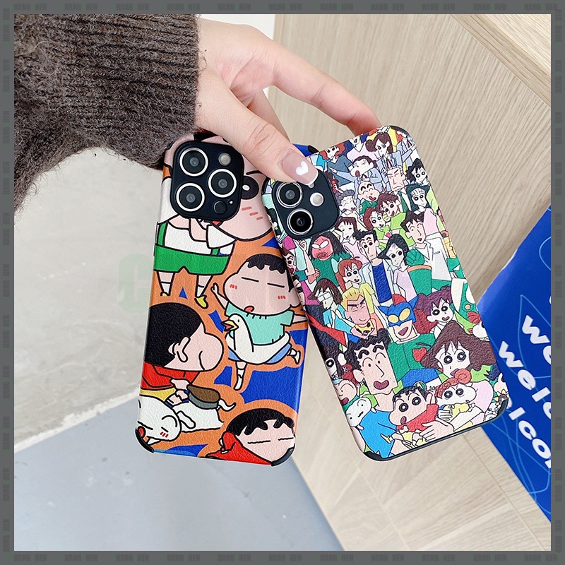 Ốp Điện Thoại Da Họa Tiết Crayon Shin-chan Cho iPhone 7 8 Plus X XS 11 XR 12 13 Pro Max
