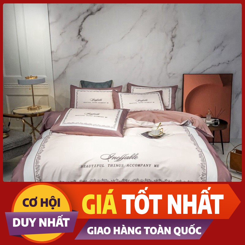 Bộ chăn ga gối cotton 40S in họa tiết