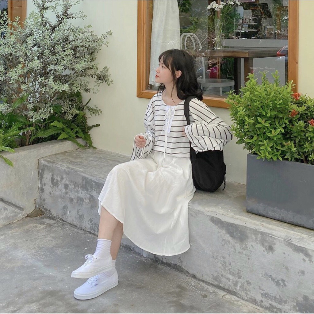 Chân Váy Đũi Dài Ulzzang Xếp Ly nữ qua gối đen trắng  xòe cạp lưng cao vintage midi đẹp cá tính kozoda Cv20 | BigBuy360 - bigbuy360.vn