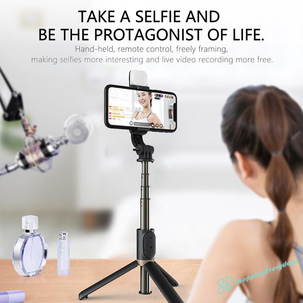 sv  Q03S Aluminum Bluetooth Selfie Stick Tripod w/ Remote Shutter + Fill Light